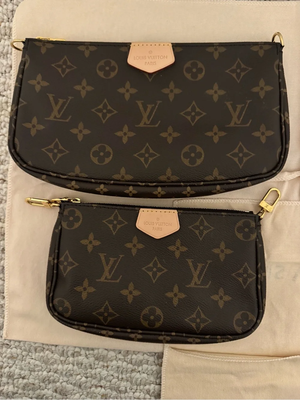 Louis Vuitton Monogram Mini Pochette Trio with Gold Chain